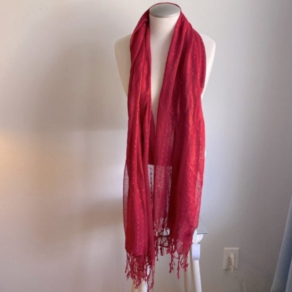 Red Scarf Wrap Polyester Metallic - Picture 4 of 4